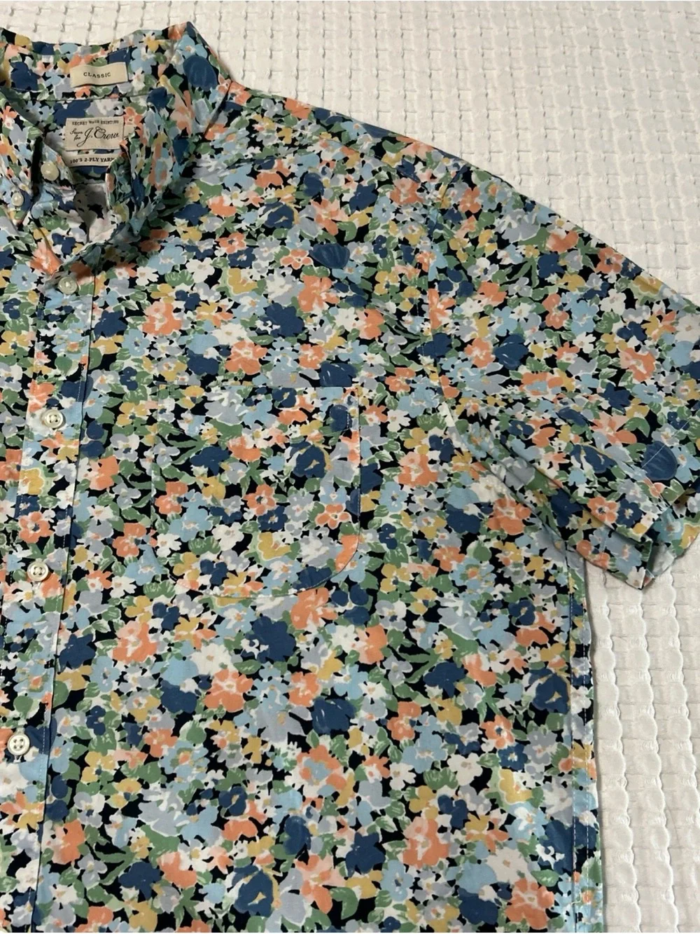 J. Crew Classic Fit Floral Button-Up Short Sleeve Shirt - Blue Multi - Men’s L